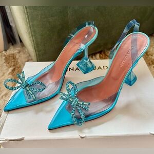 Amina Muaddi NIB ROSIE GLASS SANDAL AQUA BLUE size 36 (US 6)